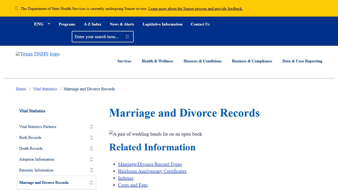 Marriage and Divorce Records | Texas DSHS